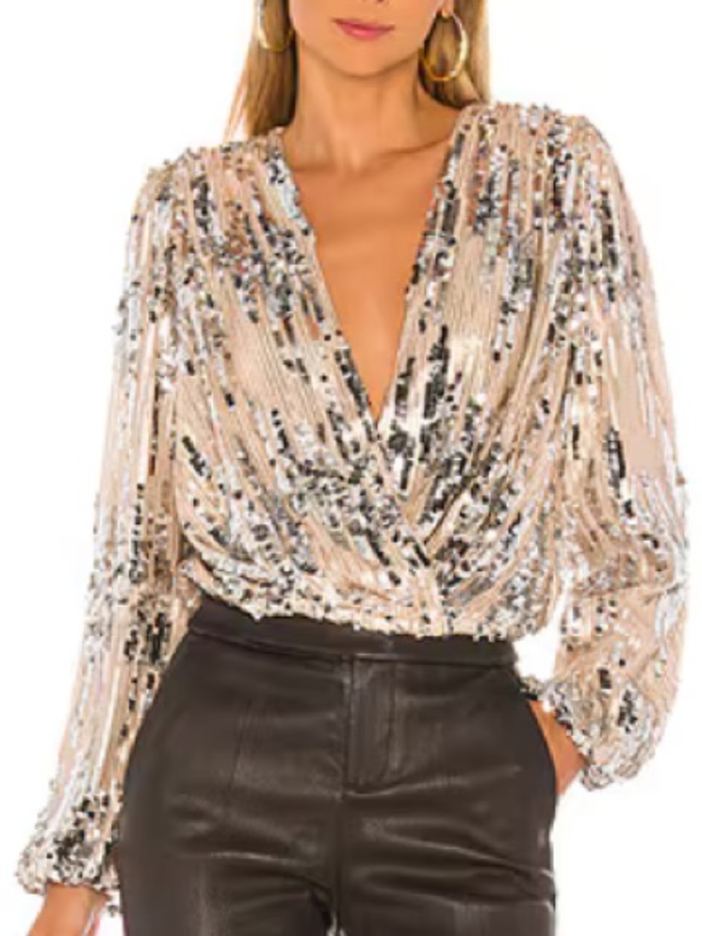 NWOT Revolve Astr Primadonna Sequin Blouse - Champagne Sequin - M